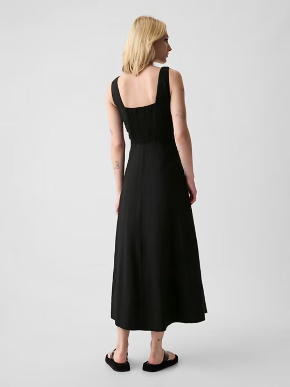 NWT GAP M Black Linen-Blend Midi Dress - Picture 3 of 8
